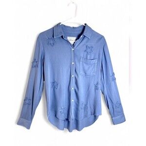 Rails Ingrid Raw French Military Stars Shirt Blue XS 100% Ecovero